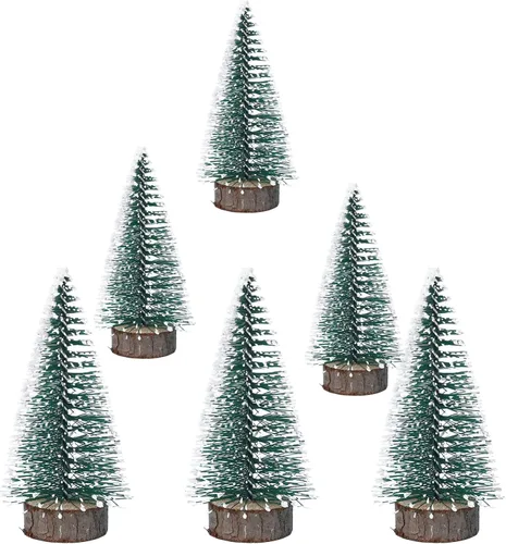 Vista 9 de DOITOOL - 6 mini árboles de Navidad de cedro blanco con cepillo para botellas de árboles, de plástico, para decoración de nieve de invierno, mesa