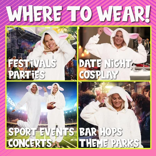 Vista 2 de Funziez! Mameluco de sherpa ajustado para adultos, disfraz de Halloween de animales, traje de cosplay de una pieza de felpa para mujeres y hombres