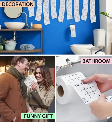 Vista 5 de Printed TP Tic Tac Toe - Papel higiénico impreso - Divertido rollo de papel higiénico para broma, sorpresa, decoración de baño, regalo novedoso