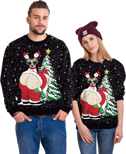 Vista 33 de Sudaderas de Navidad unisex con estampado 3D y cuello redondo, manga larga, suelta, suéter de Navidad