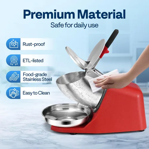 Vista 5 de VIVOHOME Picadora de Hielo Eléctrica Trituradora Máquina para Hacer Conos de Nieve Rojo 64.86 kg/hora con Palillo de Hielo para Uso Doméstico