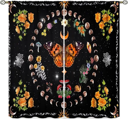 Vista 15 de Cortinas florales de luna, flores negras, fase de flores silvestres, luz de luna, jardín, estética, bohemio, primavera, vides, naturaleza, juego