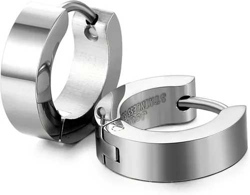 Vista 3 de Jstyle Pendientes de aro pequeños únicos de acero inoxidable para hombre, 1 par