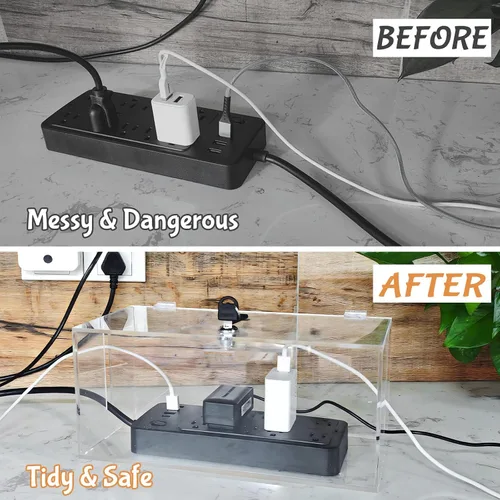 Vista 2 de Caja organizadora de cables de 2 piezas con cerradura, acrílico, caja organizadora de cables y cubierta de regleta de alimentación, organizador
