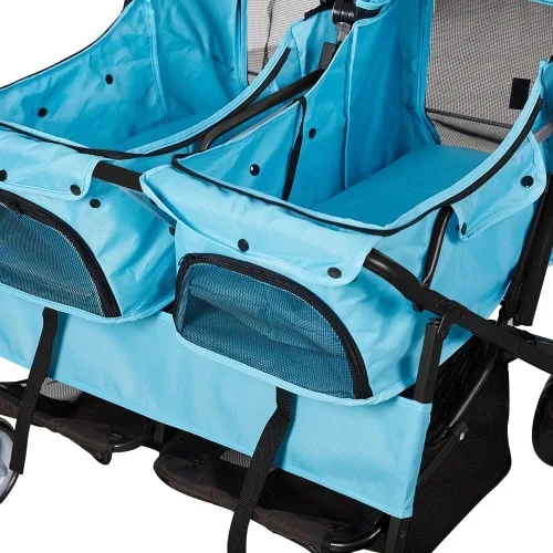 Vista 5 de Cochecito de mascotas plegable doble perro gato carro de viaje, varios colores azul
