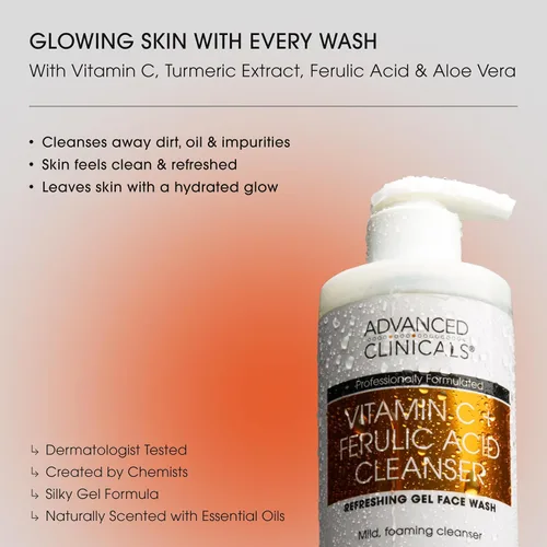 Vista 2 de Advanced Clinicals Limpiador facial suave con vitamina C para mujeres y hombres Jabón limpiador facial de gel con aroma a cítricos Aloe Vera +