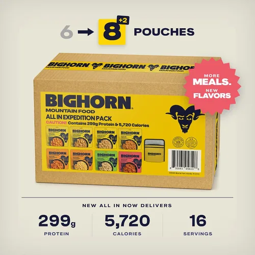 Vista 2 de BIGHORN All In Expedition Pack, 8 comidas liofilizadas para mochileros
