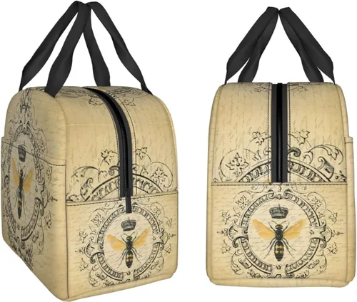 Vista 4 de Bolsa de almuerzo de abeja vintage con aislamiento resistente al agua, lonchera reutilizable para viajes de picnic