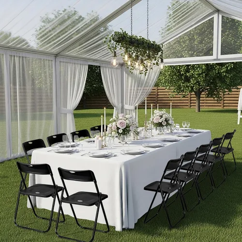Vista 2 de 10pcs Ergonomic Black Plastic Folding Chairs with Iron Frame – Sturdy Stackable Folding Chairs for Indoor and Outdoor Use, Perfect for Family