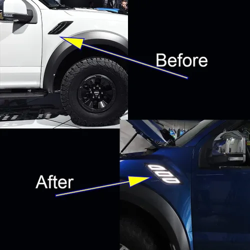Vista 2 de Luces LED de Marcador Lateral del Parachoques para Ford Raptor F150 2015-2020, Luz de Marcha Diurna Blanca/Ámbar Switchback con Señal de Giro