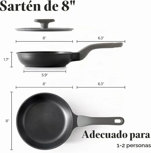 Vista 8 de PRICUSIS Sartén antiadherente con tapa, sartén de 8/10 pulgadas con mango Stay Cool, totalmente revestida, compatible con inducción y apta