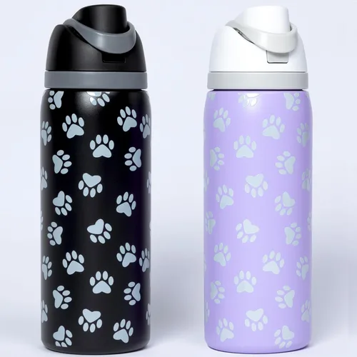 Vista 9 de Paw Print - Botella de agua de acero inoxidable con aislamiento de doble pared fácil de beber de 32 onzas, tapa abatible con una sola mano con Negro