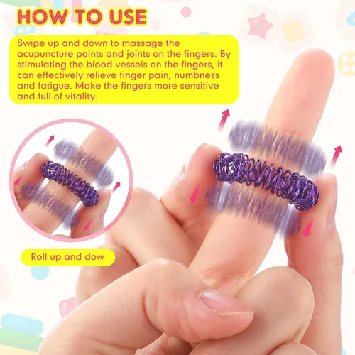 Vista 3 de Nuogo 500 anillos de acupresión para dedos sensoriales con pinchos, para aliviar el estrés, juguetes sensoriales para adolescentes y adultos, masaje