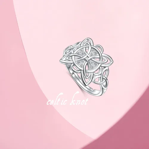 Vista 7 de FLYOW Anillos de plata de ley 925 con nudo de brujas celtas ajustables para mujer, regalo de cumpleaños