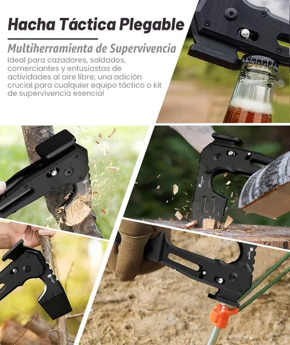 Vista 3 de HX Outdoors - Hacha táctica plegable de supervivencia multiherramienta, hoja de acero DC53 con titanio negro, hacha de camping con martillo