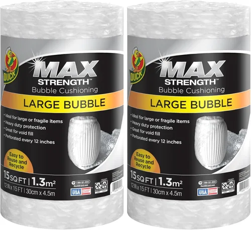 Vista 7 de Plástico de burbujas para empaque de la marca Duck, rollo individual de burbujas grandes, Transparente