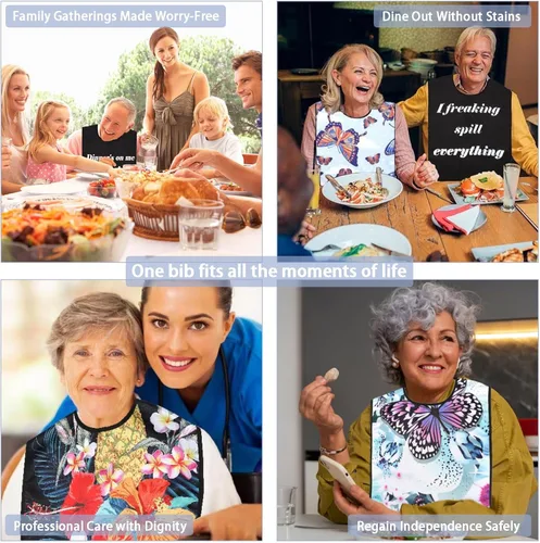 Vista 3 de 2 Baberos para Adultos para Hombres, Baberos para Hombres Mayores para Comer, Baberos Lavables y Reutilizables para Adultos