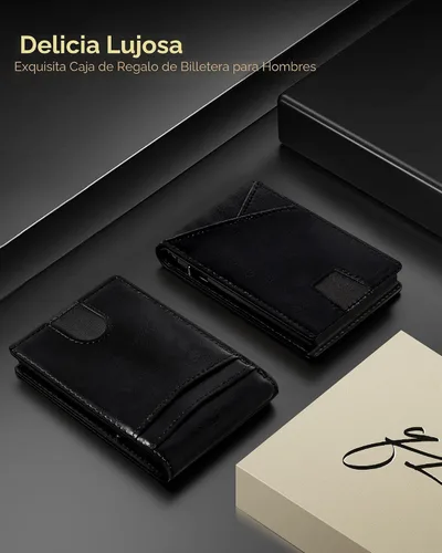 Vista 6 de QLD 2026 - Cartera para hombre con bloqueo RFID, delgada y minimalista Negro