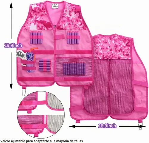 Vista 4 de Kit de chaleco táctico para niñas con lanzador - Chaleco táctico rosa para niñas compatible con Nerf Rebelle N-Strike Dardos morados Gafas