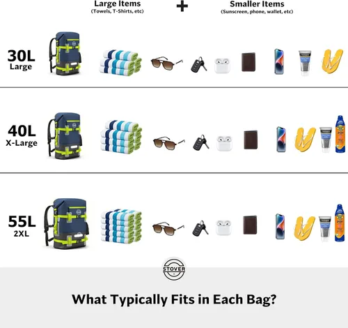 Vista 3 de STOVER - Mochila seca impermeable de 30/40/55L y funda para teléfono, bolsa seca flotante extragrande para kayak, viajes, senderismo, pesca Negro