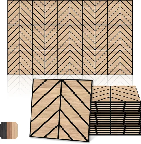 Vista 17 de Paneles acústicos, decoración de grano de madera de PVC, azulejos de pared con patrón tallado de 12 x 12 pulgadas, autoadhesivos para reducción