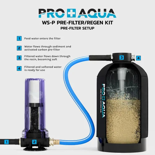 Vista 7 de PRO+AQUA Kit de regeneración/filtración de 2 etapas para ablandadores de agua portátiles, elimina cloro, mal sabor, olores, sedimentos, bacterias