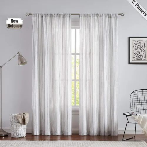 Vista 17 de SXZJTEX Cortinas de Cocina a Rayas para Cafetería, Niveles Rústicos Translúcidos con Rayas Finas, Cortinas para Ventanas Pequeñas con Bolsillo