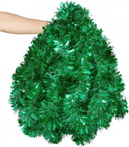 Vista 12 de Guirnalda de oropel de Navidad de 15,2 m, guirnalda metálica gruesa verde oscuro con diseño de torsión para árbol de Navidad, decoraciones