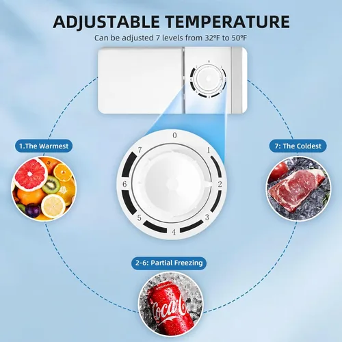 Vista 6 de Antarctic Star Mini refrigerador compacto con puerta reversible individual, estante de alambre, botón de descongelación