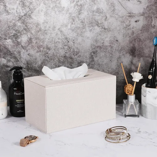 Vista 7 de Sumnacon Cubierta de Caja de Paños Rectangualr Soporte de Caja de Paños Caja de Paños de Lino con Fondo Magnético Caja de Paños Decorativa Beige