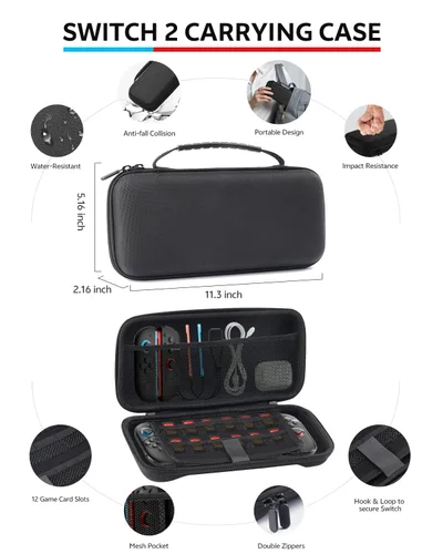 Vista 4 de Pro Controllers Accessories Bundle for Nintendo Switch 2 18-in-1: Carrying Case, Screen Protector, Thumb Grip for Joycon, Dockable Console