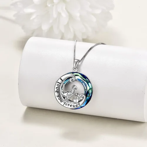 Vista 4 de POPKIMI Collar de dinosaurio para madre e hijo, collar de plata de ley con dije de dinosaurio con corazón de amor, collar con dije de dinosaurio