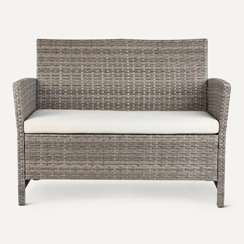 Vista 4 de Amazon Basics Sofá biplaza para patio al aire libre, sofá de mimbre de 2 asientos con cojines beige, resistente a la intemperie