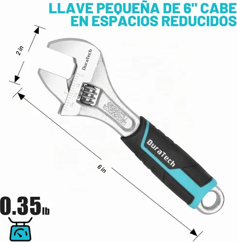 Vista 7 de DURATECH Llave ajustable de 6 pulgadas, llave de acero Cr-V, llave de mandíbula ancha, básculas métricas y SAE, para el hogar, garaje, taller