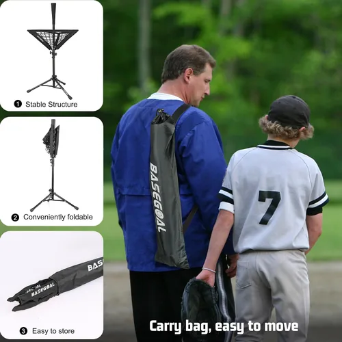 Vista 5 de BaseGoal Baseball Batting Tee with Removable Baseball Caddy for Kids