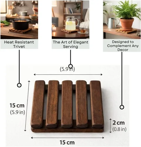 Vista 4 de LO-MAS - Salvamanteles de madera para ollas y sartenes calientes, madera de acacia sólida resistente al calor, protector duradero de cocina y mesa