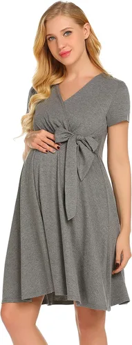 Vista 2 de Ekouaer Vestido de maternidad para mujer, con lazo frontal, para fiesta o uso casual