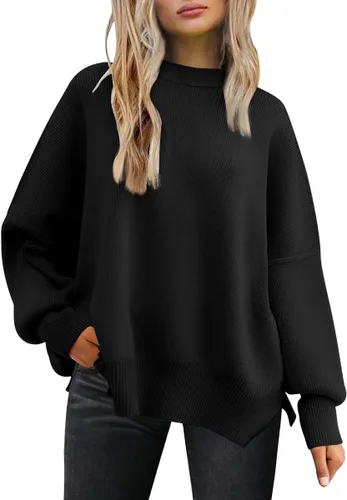 Vista 113 de Lillusory - Suéter extragrande con mangas de murciélago y cuello redondo para mujer, prenda moderna de otoño de tejido de punto sin botones