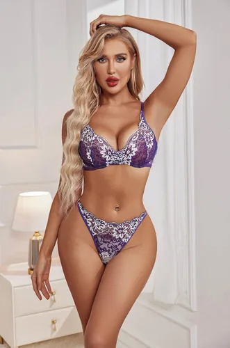 Vista 5 de Avidlove Conjunto sexy de brasier y bragas para mujer lencería de encaje de 2 piezas babydoll