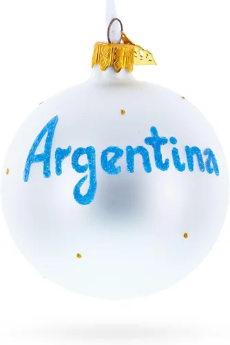 Vista 2 de Bandera de Argentina Bola de Vidrio Soplado Adorno de Navidad 3.25 Pulgadas