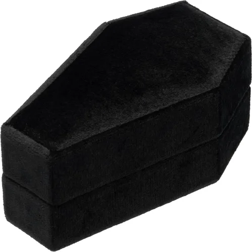 Vista 3 de Caja de terciopelo con forma de ataúd para ceremonia de boda gótica, decoración organizadora de joyas góticas (negro)