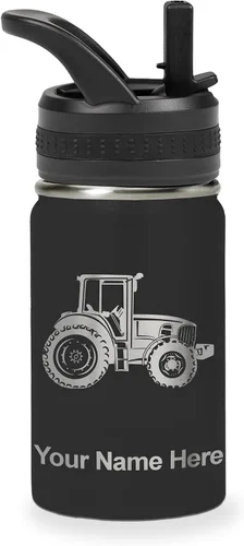 Vista 57 de LaserGram Botella de agua de doble pared abatible de 12 onzas con pajilla, tractor agrícola, grabado personalizado incluido (lavanda)
