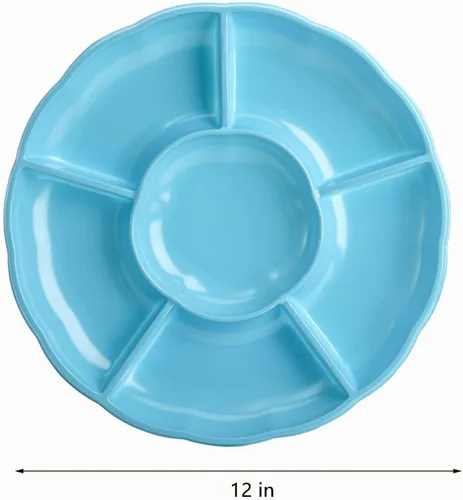 Vista 2 de Frcctre Paquete de 20 platos desechables de plástico para servir aperitivos, 12 pulgadas, 6 seccionales divididos para aperitivos, nueces, dulces