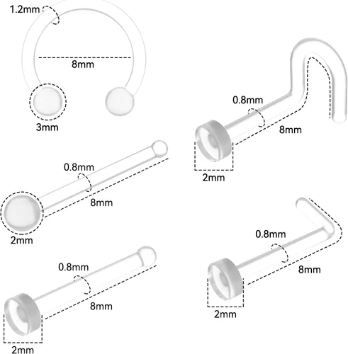 Vista 2 de 15 piercings transparentes para nariz, anillos de nariz transparentes para el trabajo, retenedor de piercing de nariz de grado médico para cirugía