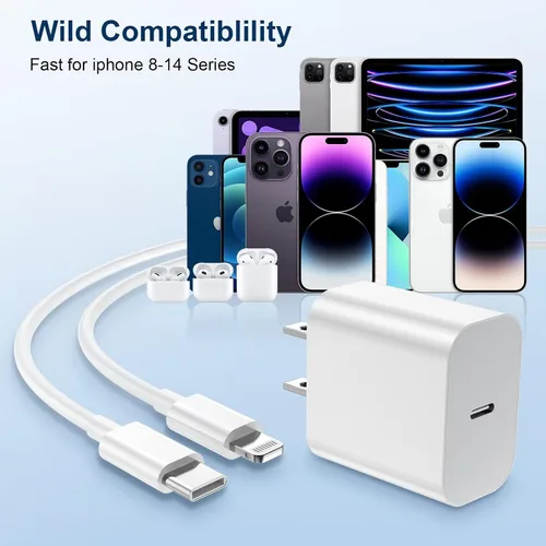 Vista 2 de GREPHONE Cargador para iPhone de carga rápida, cargador de pared USB C de 20 W PD, paquete de 4 con cable de carga rápida de 1.8 m - Cargador rápido