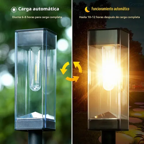 Vista 5 de Luces solares para caminos al aire libre, impermeables, luces solares para exteriores con bombilla LED de filamento de tungsteno, iluminación