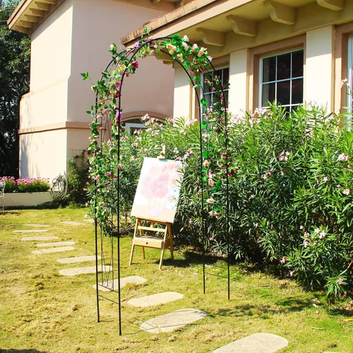 Vista 6 de Arco de jardín, 94.5 pulgadas de alto x 47.2 pulgadas de ancho, cenador de jardín para varias plantas trepadoras, arco de hierro decorativo