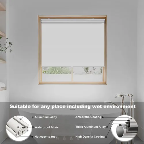 Vista 2 de BERISSA Persianas opacas para ventanas, sin cordón, impermeables, para oscurecer la habitación, aislamiento térmico, protección UV, persianas