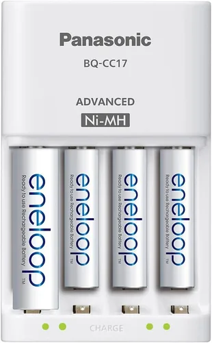 Vista 8 de Cargador de batería avanzado individual Panasonic Eneloop con 4 luces led que indican la carga BQ-CC17 Blanco