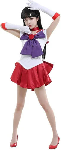 Vista 2 de miccostumes Disfraz de cosplay rojo marinero para mujer, blanco y rojo